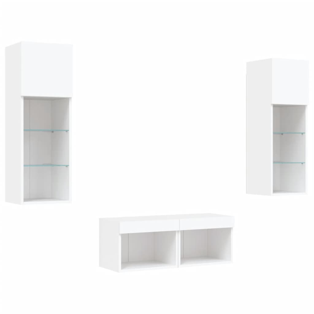 vidaXL 4 Piece TV Wall Cabinets with LED Lights White