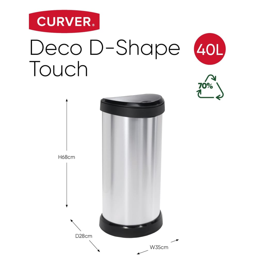 Curver Pedal Bin Deco Oval 40L Silver vidaXL.co.uk