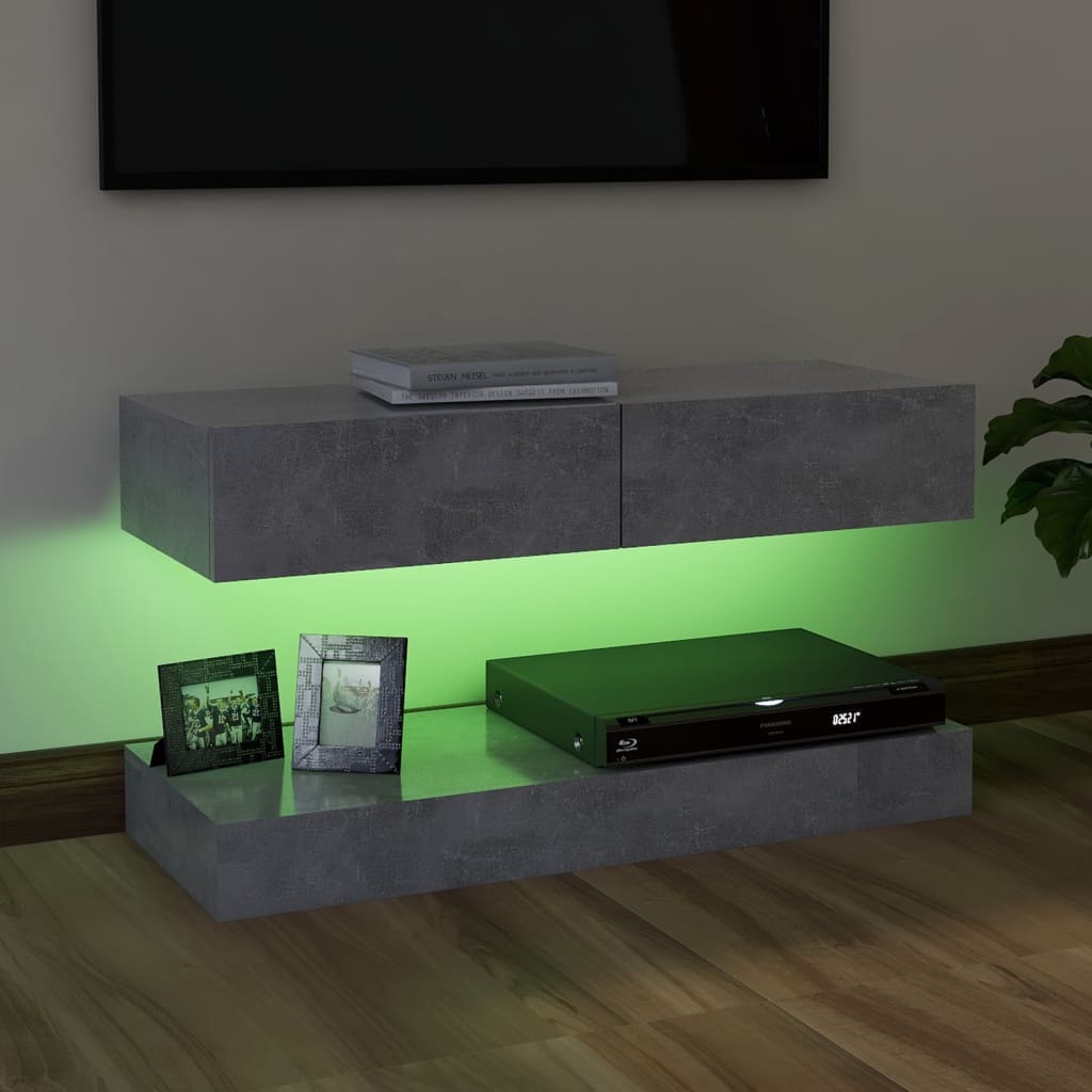 vidaXL TV Cabinet with LED Lights Concrete Grey 90x35 cm