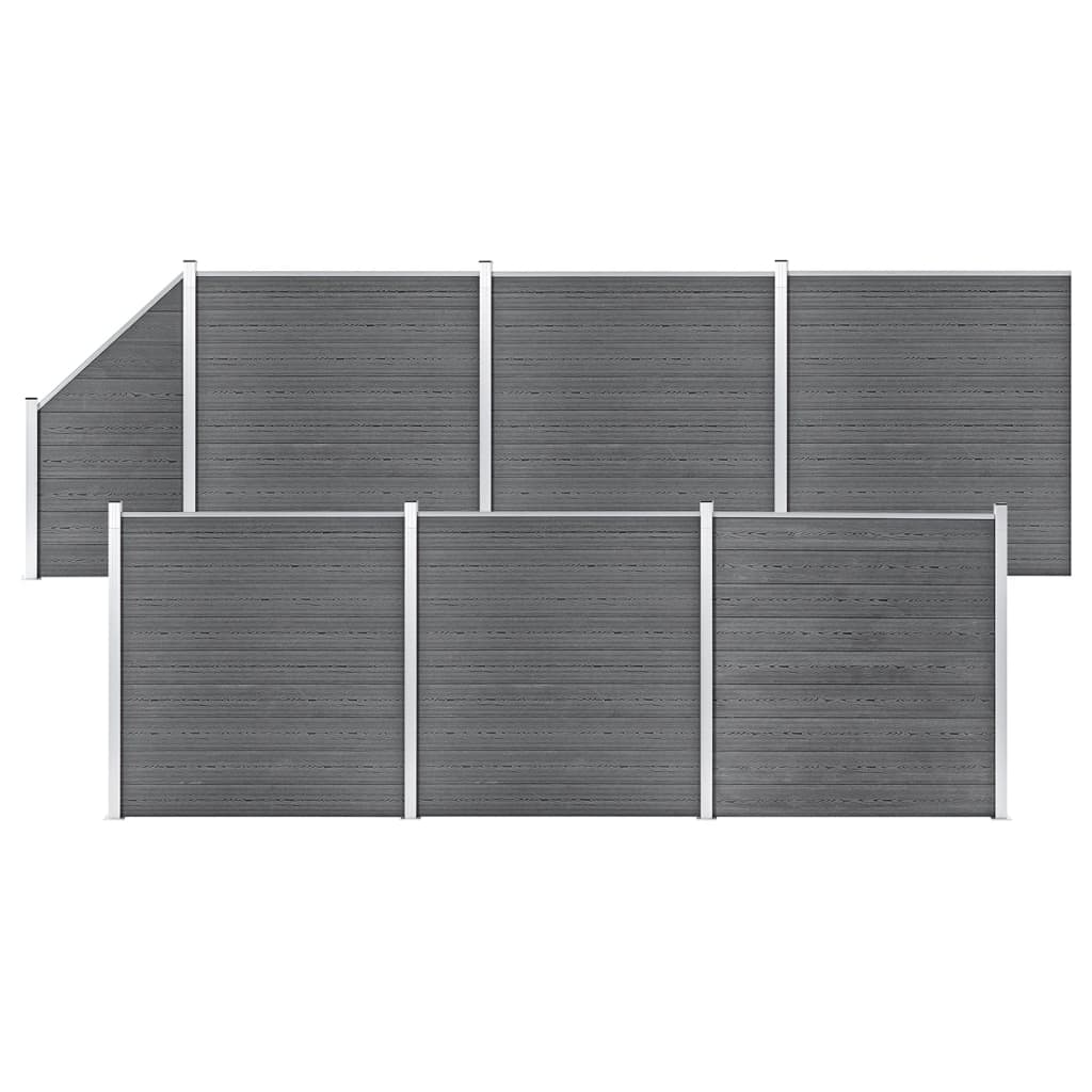 vidaXL WPC Fence Set 6 Square + 1 Slanted 1138x186 cm Grey