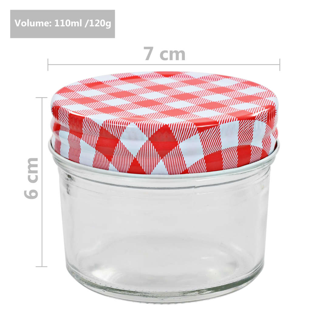 vidaXL Glass Jam Jars with White and Red Lids 48 pcs 110 ml