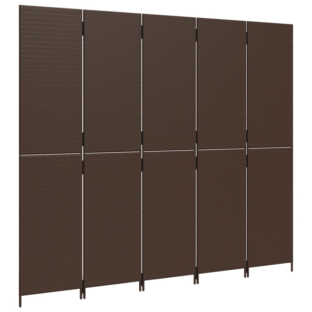 vidaXL Room Divider 5 Panels Brown Poly Rattan