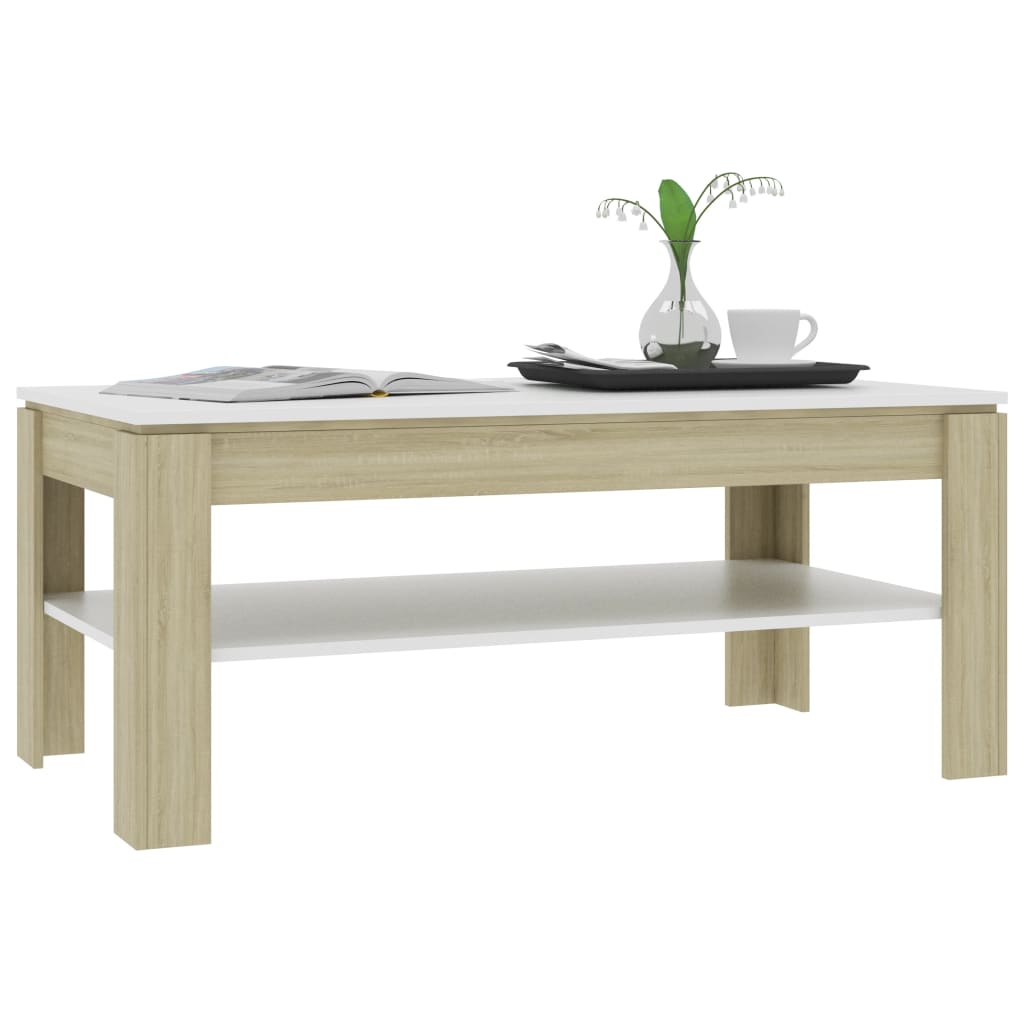 vidaXL Coffee Table White and Sonoma Oak 110x60x47 cm Engineered Wood