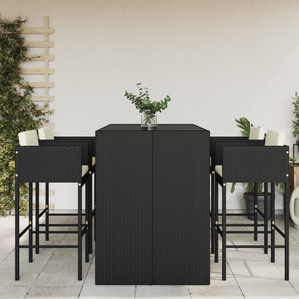 vidaXL 5 Piece Garden Bar Set with Cushions Black Poly Rattan
