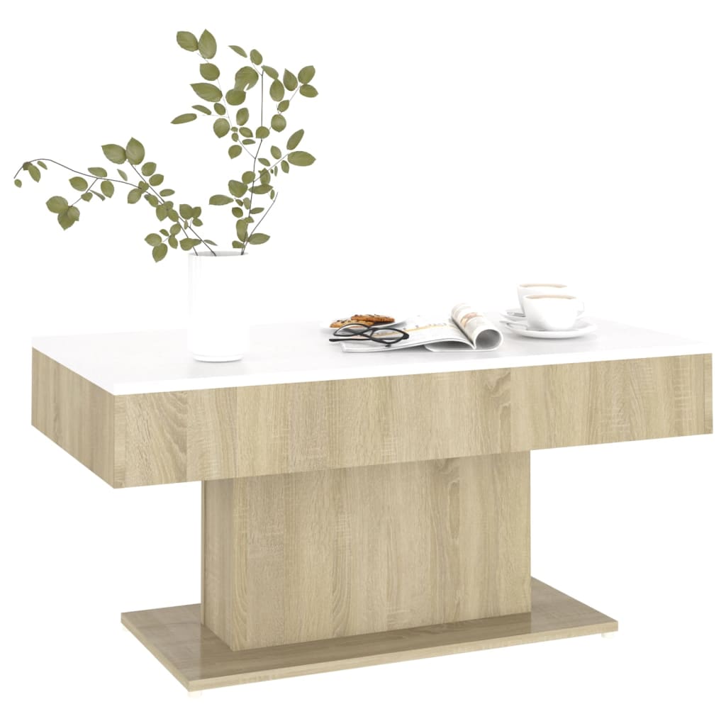 vidaXL Coffee Table White and Sonoma Oak 96x50x45 cm Engineered Wood