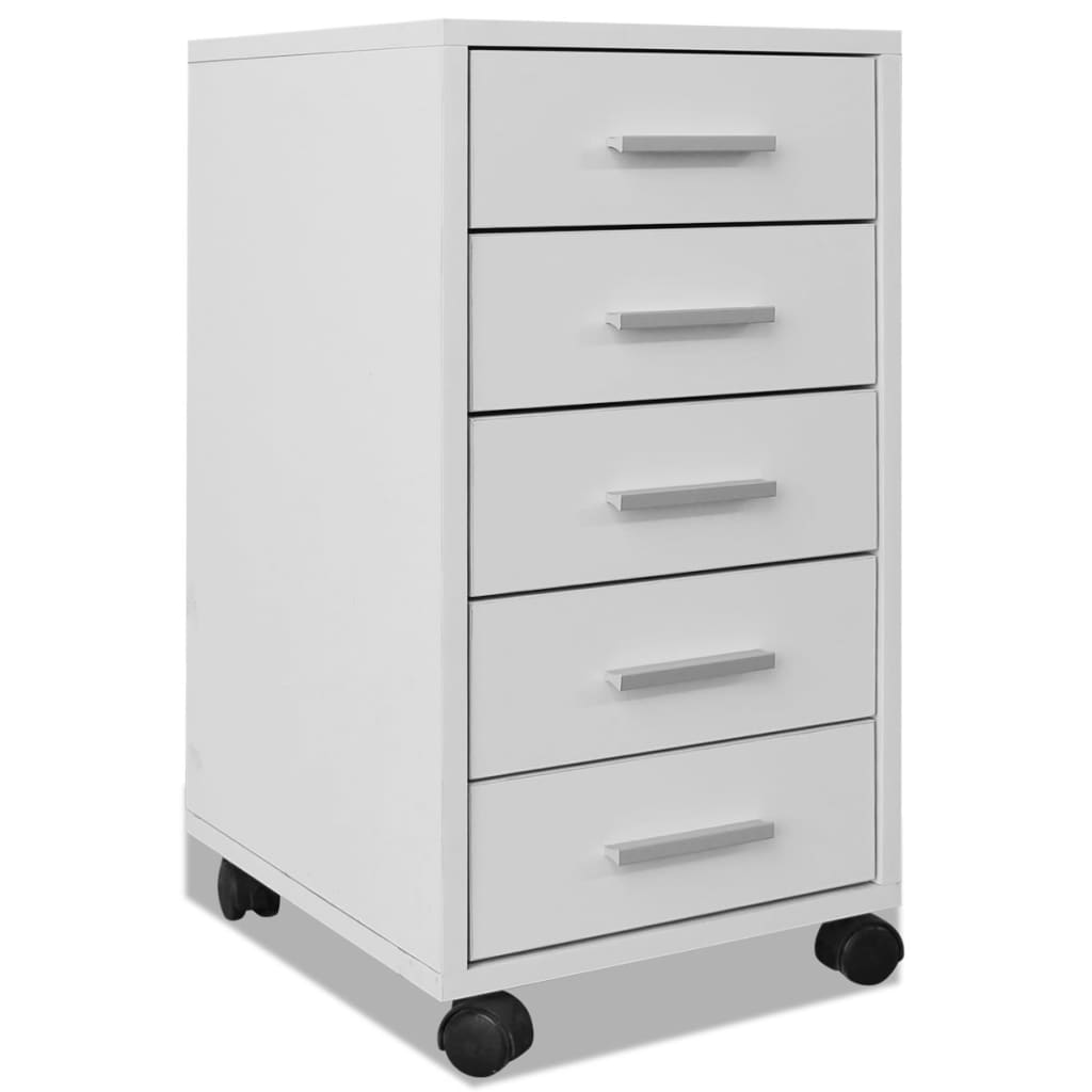 vidaXL Office Drawer Unit with Castors 5 Drawers White