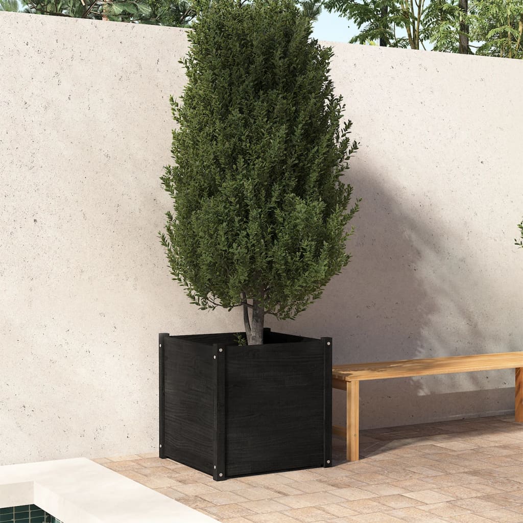 vidaXL Garden Planter Black 60x60x60 cm Solid Pinewood