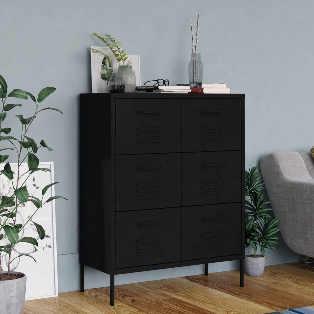 vidaXL Drawer Cabinet Black 80x35x101.5 cm Steel