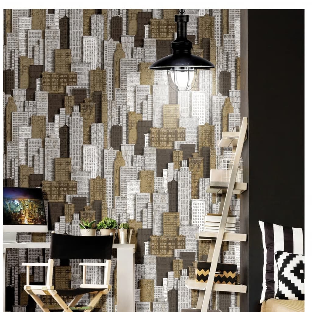 Noordwand Wallpaper Urban Friends & Coffee City Apartments White and Gold