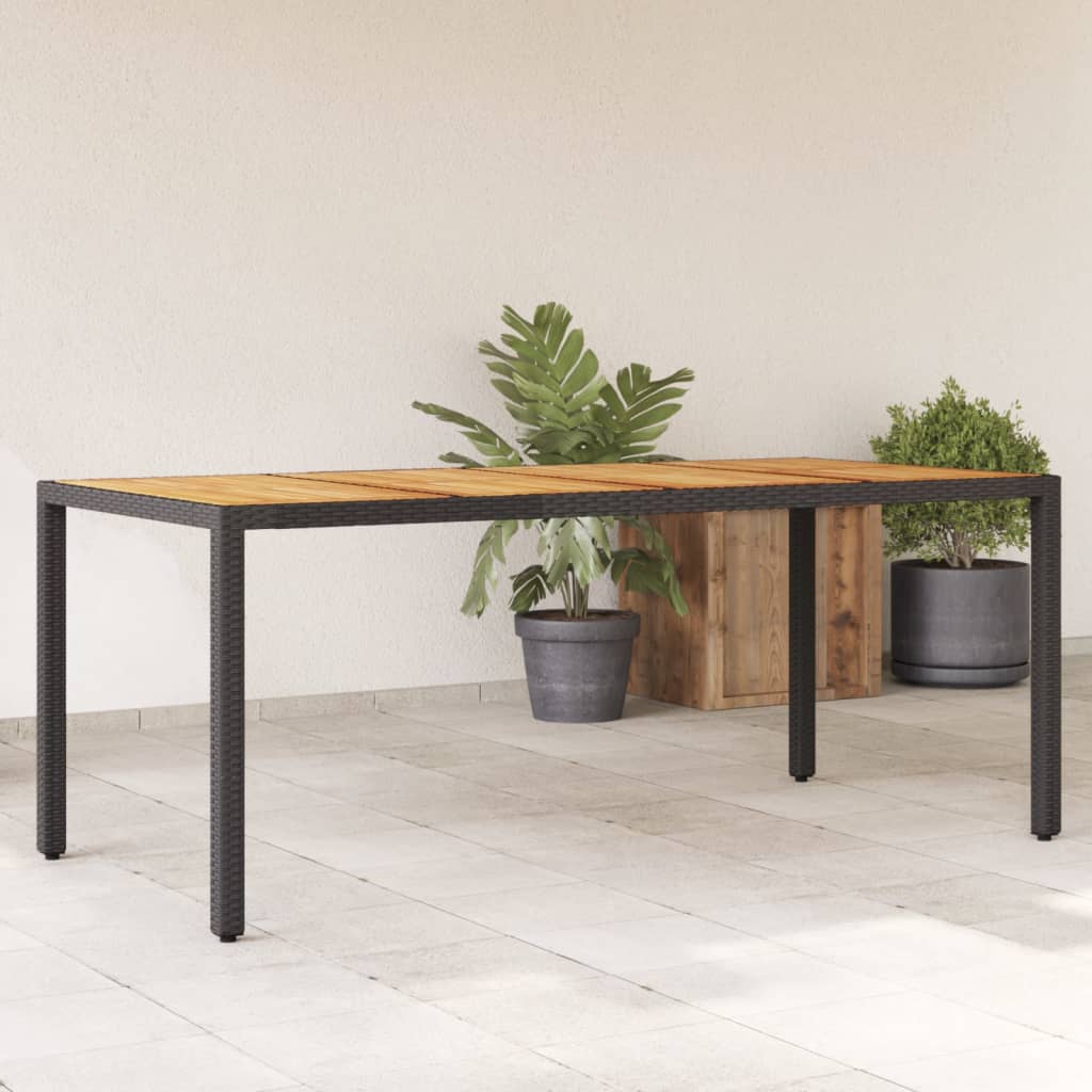 vidaXL Garden Table with Acacia Wood Top Black 190x90x75 cm Poly Rattan