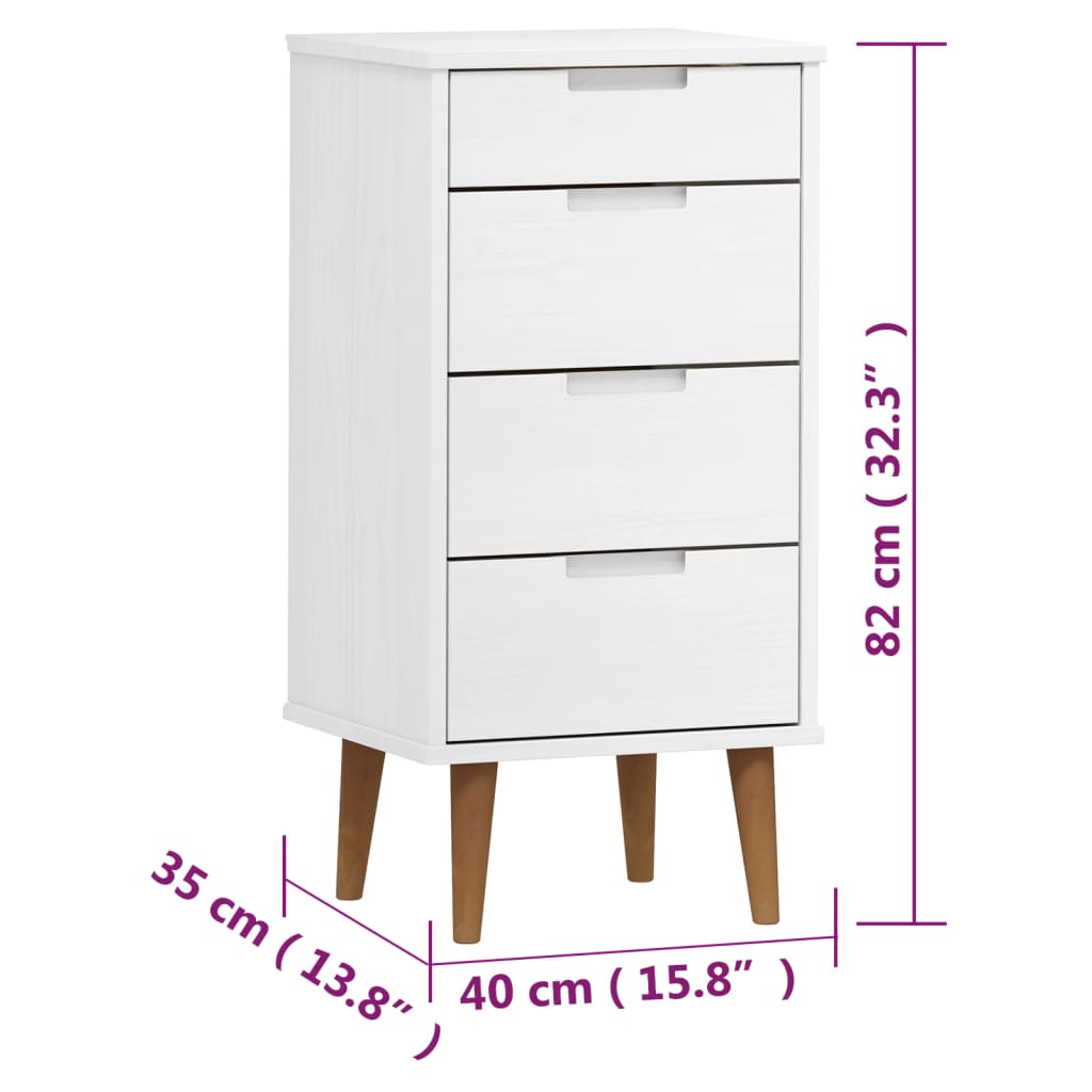 vidaXL Drawer Cabinet MOLDE White 40x35x82 cm Solid Wood Pine