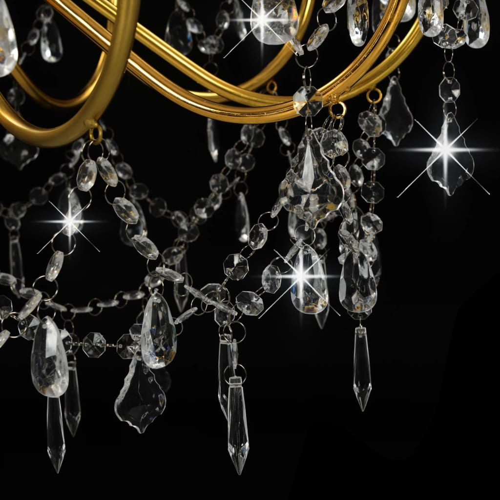 vidaXL Chandelier with Beads Golden 12 x E14 Bulbs
