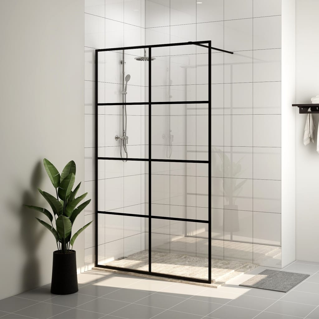 vidaXL Walk-in Shower Wall with Clear ESG Glass 100x195 cm Black