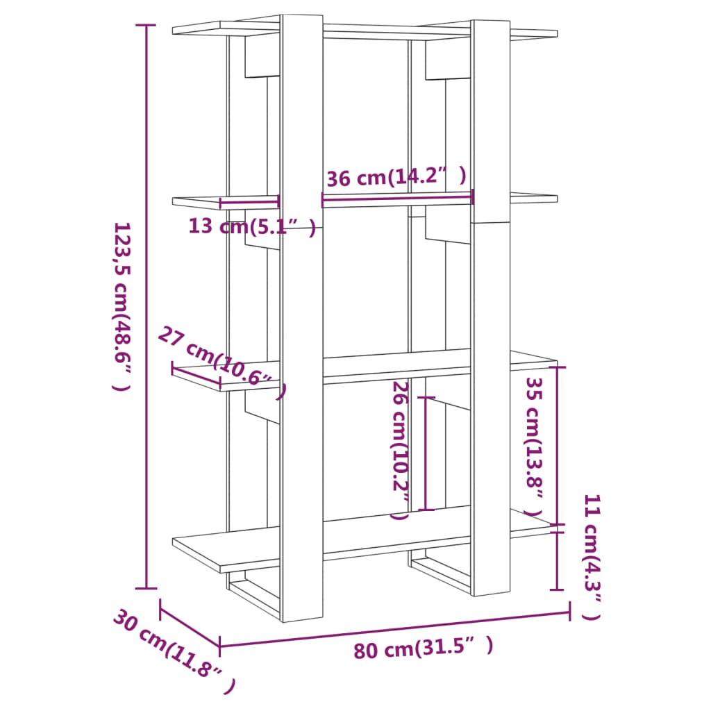 vidaXL Book Cabinet/Room Divider Grey Sonoma 80x30x123.5 cm