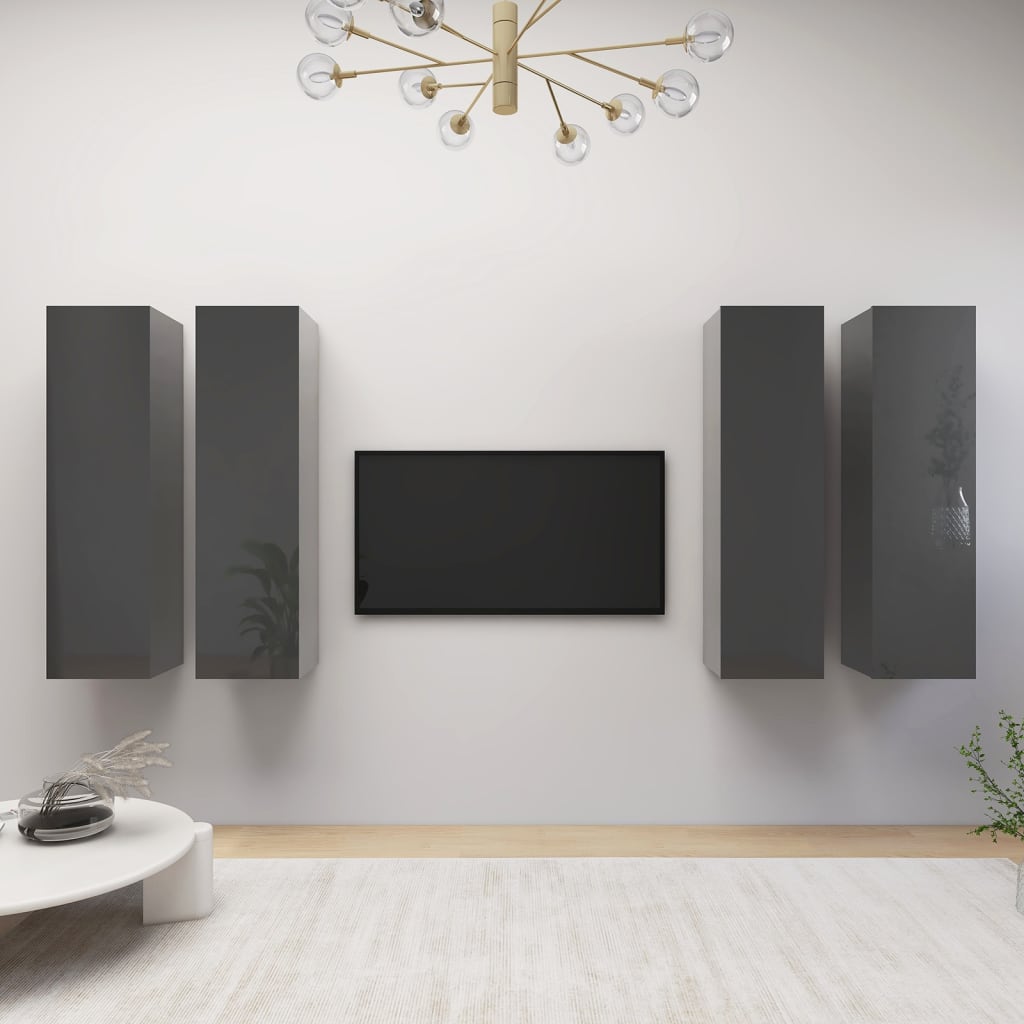 vidaXL TV Cabinets 4 pcs High Gloss Grey 30.5x30x110 cm Engineered Wood