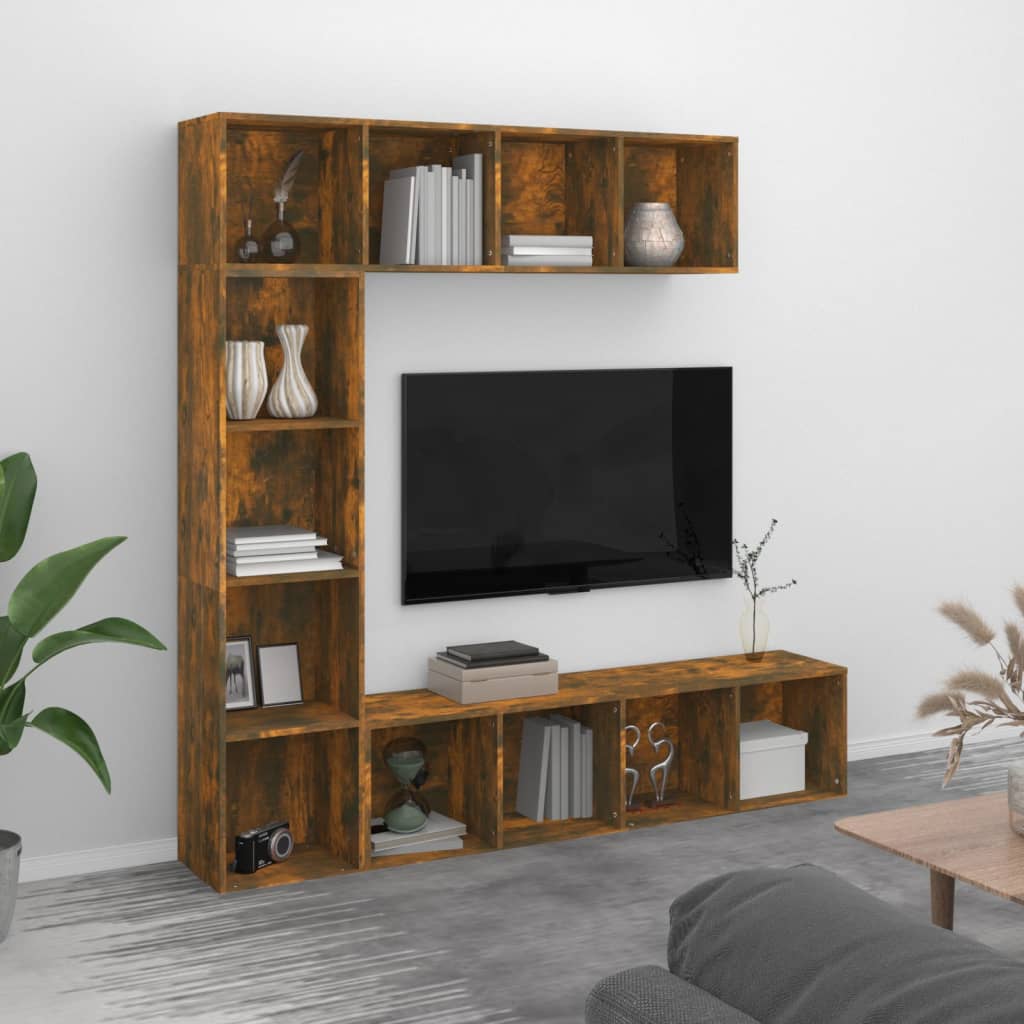 vidaXL 3 Piece Book/TV Cabinet Set Smoked Oak 180x30x180 cm