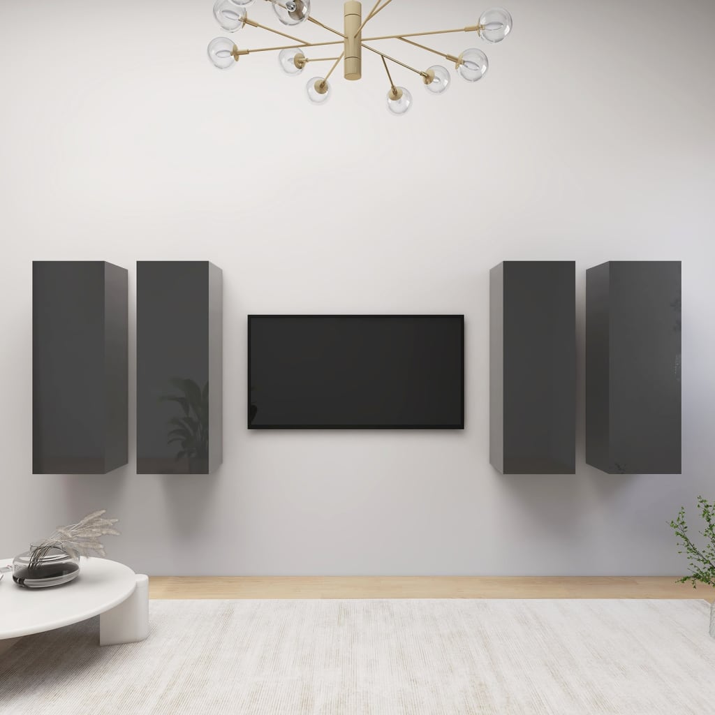 vidaXL TV Cabinets 4 pcs High Gloss Grey 30.5x30x90 cm Engineered Wood