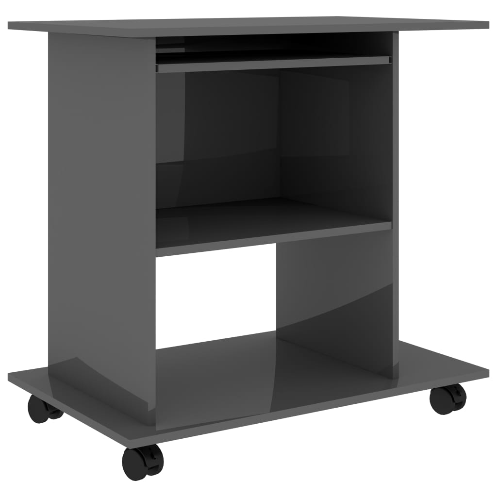 vidaXL Computer Desk High Gloss Grey 80x50x75 cm Engineered Wood