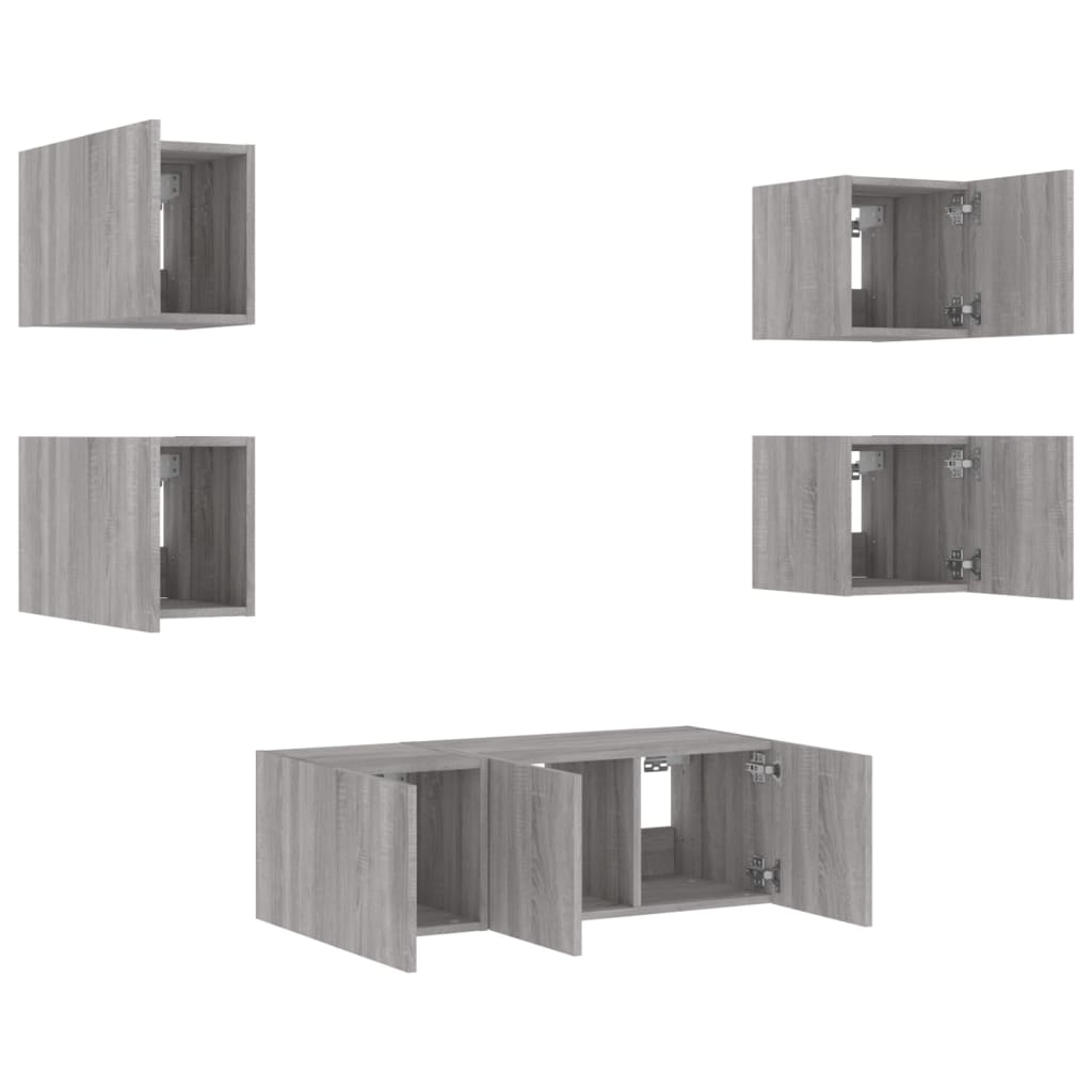 vidaXL 6 Piece TV Wall Units with LED Grey Sonoma Engineered Wood