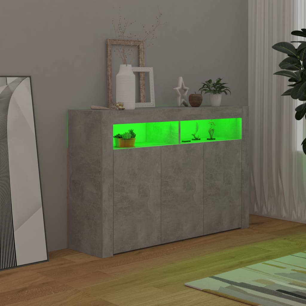 vidaXL Sideboard with LED Lights Concrete Grey 115.5x30x75 cm