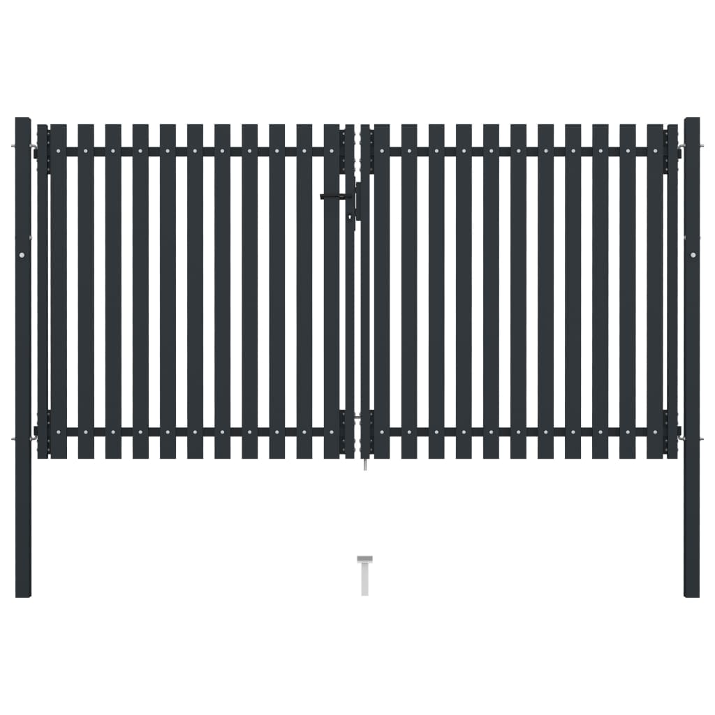 vidaXL Double Door Fence Gate Steel 306x200 cm Anthracite