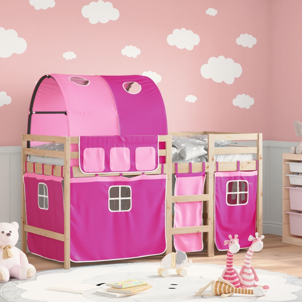 vidaXL Kids' Loft Bed with Tunnel Pink 90x200 cm Solid Wood Pine