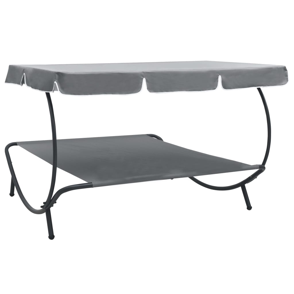 vidaXL Outdoor Lounge Bed with Canopy Grey