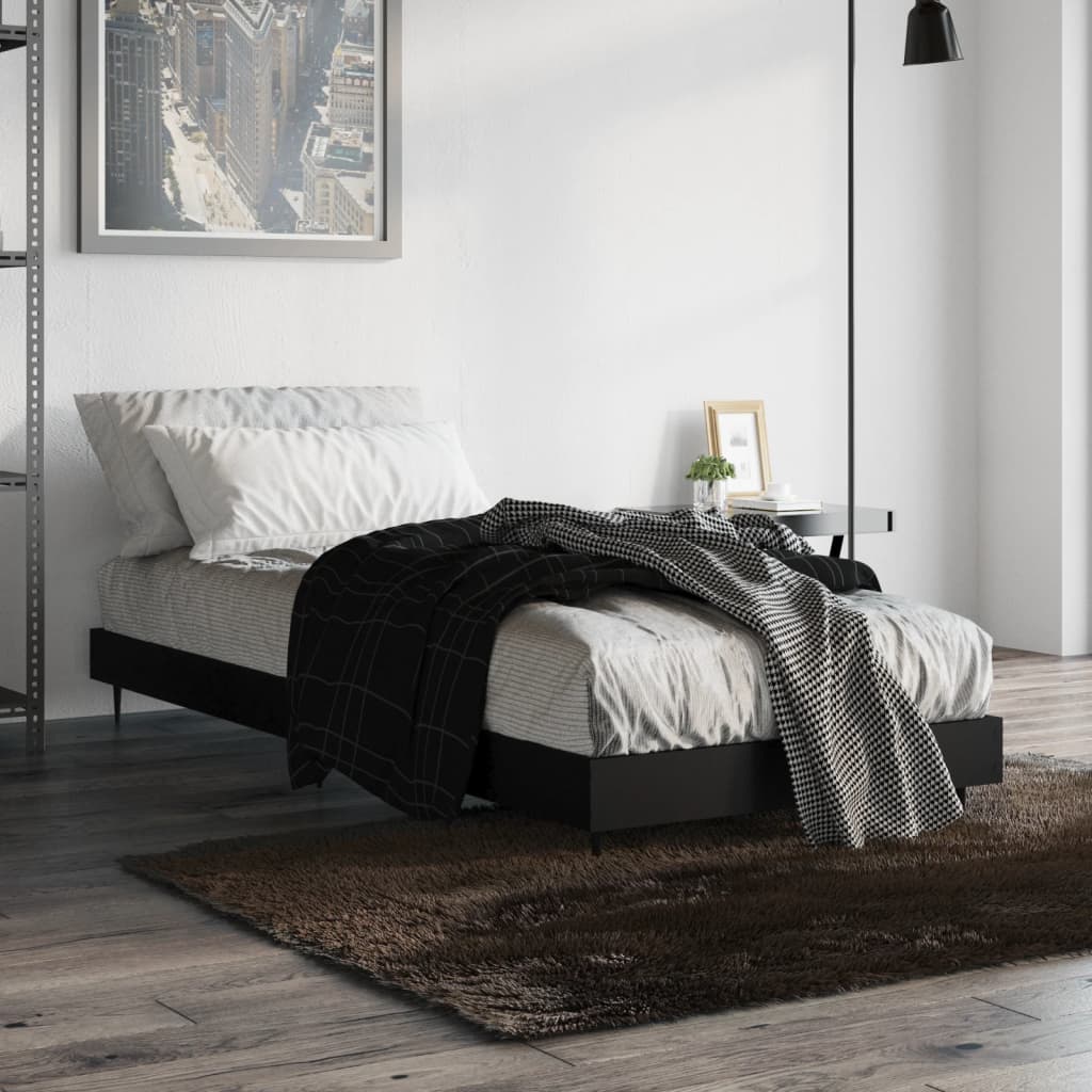 vidaXL Bed Frame Black 75x190 cm Small Single Engineered Wood