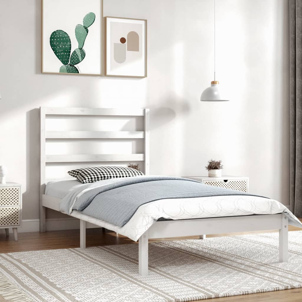 vidaXL Bed Frame White Solid Wood Pine 90x200 cm Single