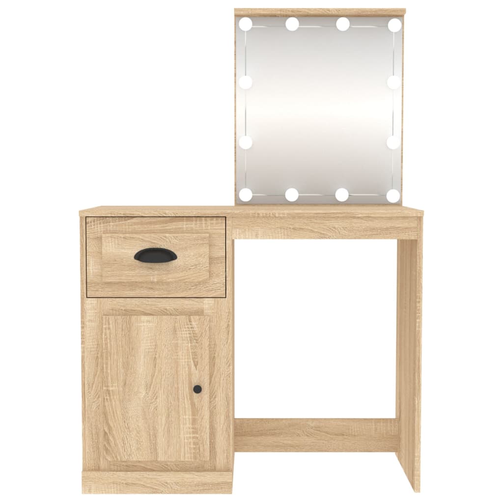 vidaXL Dressing Table with LED Sonoma Oak 90x50x132.5 cm Engineered Wood