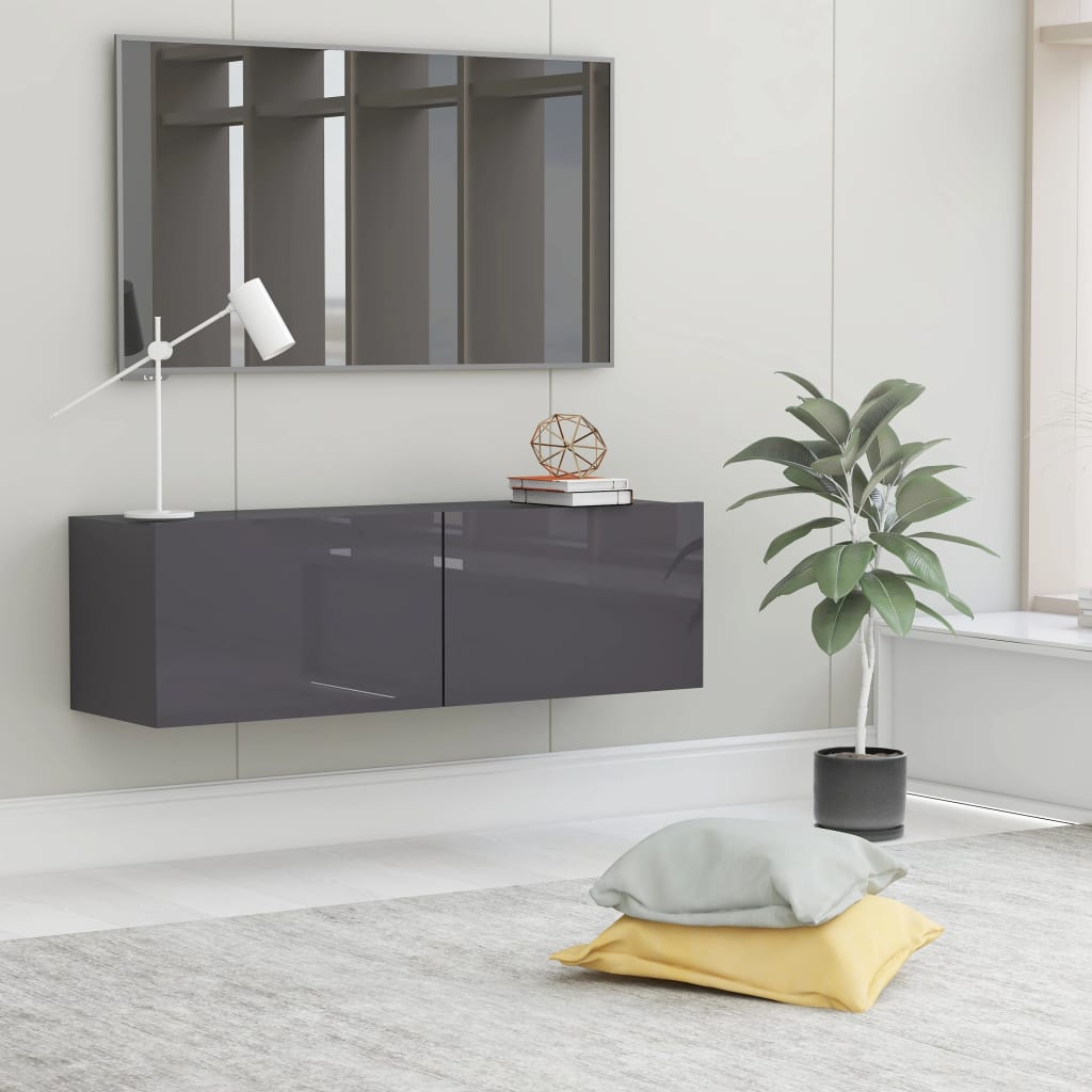 vidaXL TV Cabinet High Gloss Grey 100x30x30 cm Engineered Wood
