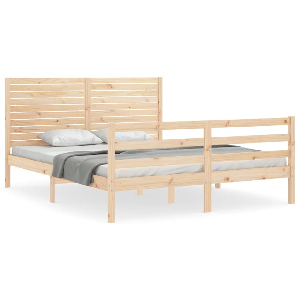 vidaXL Bed Frame with Headboard King Size Solid Wood