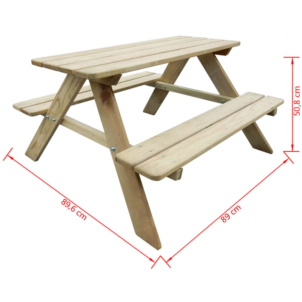 vidaXL Kid’s Picnic Table 89x89.6x50.8 cm Wood
