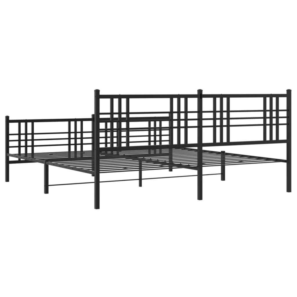 vidaXL Metal Bed Frame with Headboard and Footboard Black 180x200 cm Super King