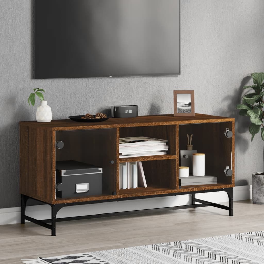 vidaXL TV Cabinet with Glass Doors Brown Oak 102x37x50 cm