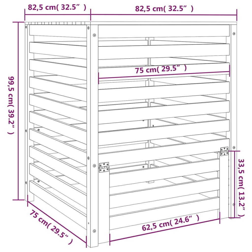 vidaXL Composter Grey 82.5x82.5x99.5 cm Solid Wood Pine