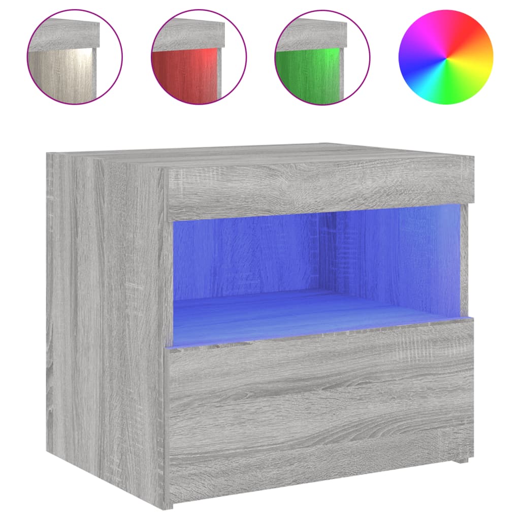 vidaXL Bedside Cabinet with LED Lights Grey Sonoma 50x40x45 cm