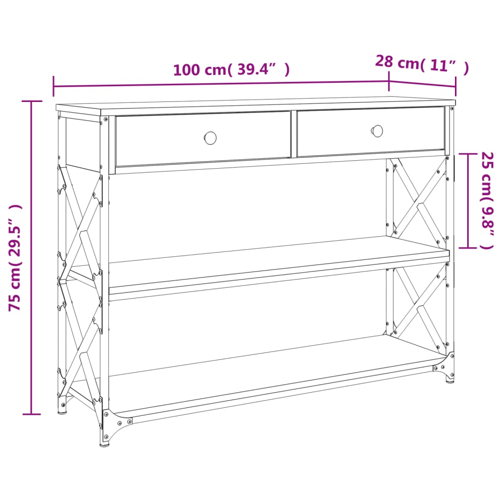 vidaXL Console Table Grey Sonoma 100x28x75 cm Engineered Wood