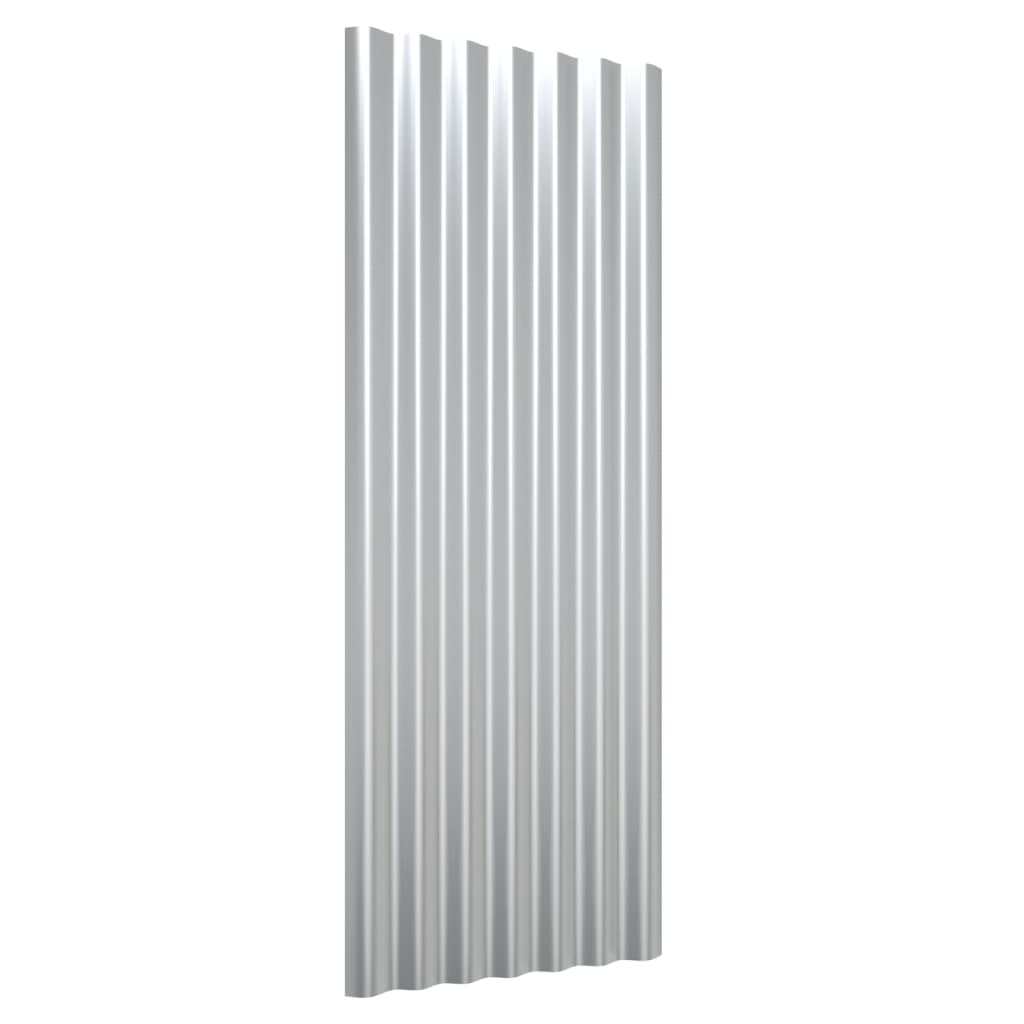 vidaXL Roof Panels 12 pcs Powder-coated Steel Silver 100x36 cm