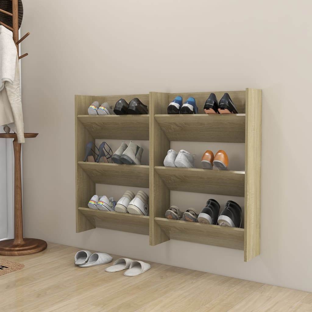 vidaXL Wall Shoe Cabinets 2 pcs Sonoma Oak 60x18x90 cm Engineered Wood