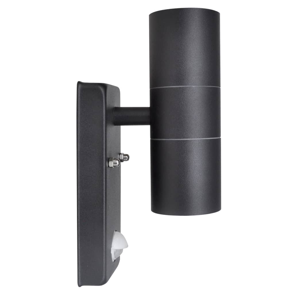 vidaXL LED Wall Lamp Stainless Steel Cylinder Shape Black with Sensor