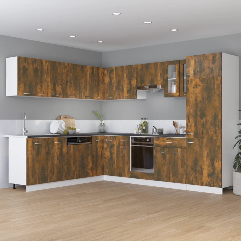 vidaXL Refrigerator Cabinet Smoked Oak 60x57x207 cm Engineered Wood