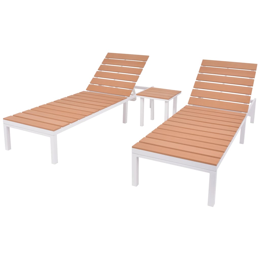 vidaXL Sun Loungers 2 pcs with Table Aluminium and WPC White and Brown