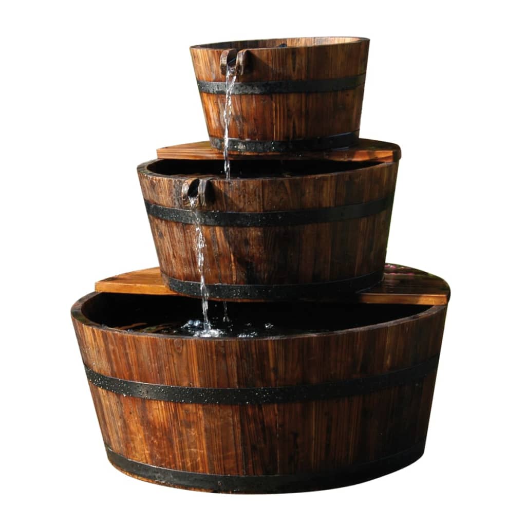 Ubbink Garden Waterfall Foutain Wooden Barrel Set 3 Barrels