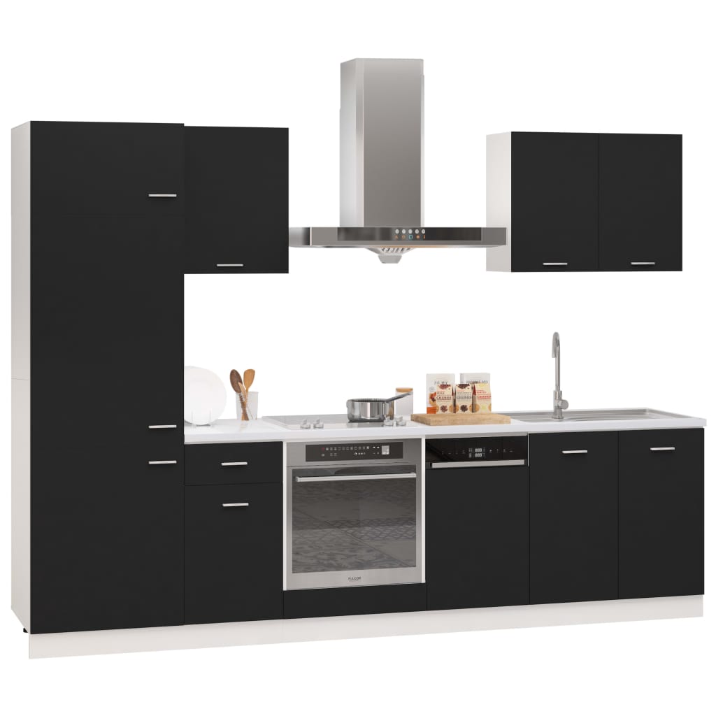 vidaXL 7 Piece Kitchen Cabinet Set Black Engineered Wood