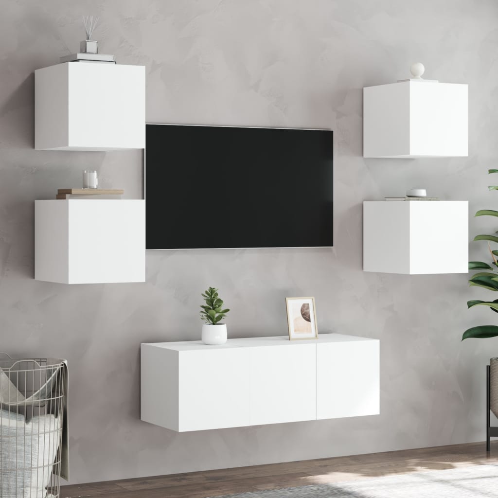 vidaXL TV Wall Cabinet with LED Lights White 30.5x35x30 cm