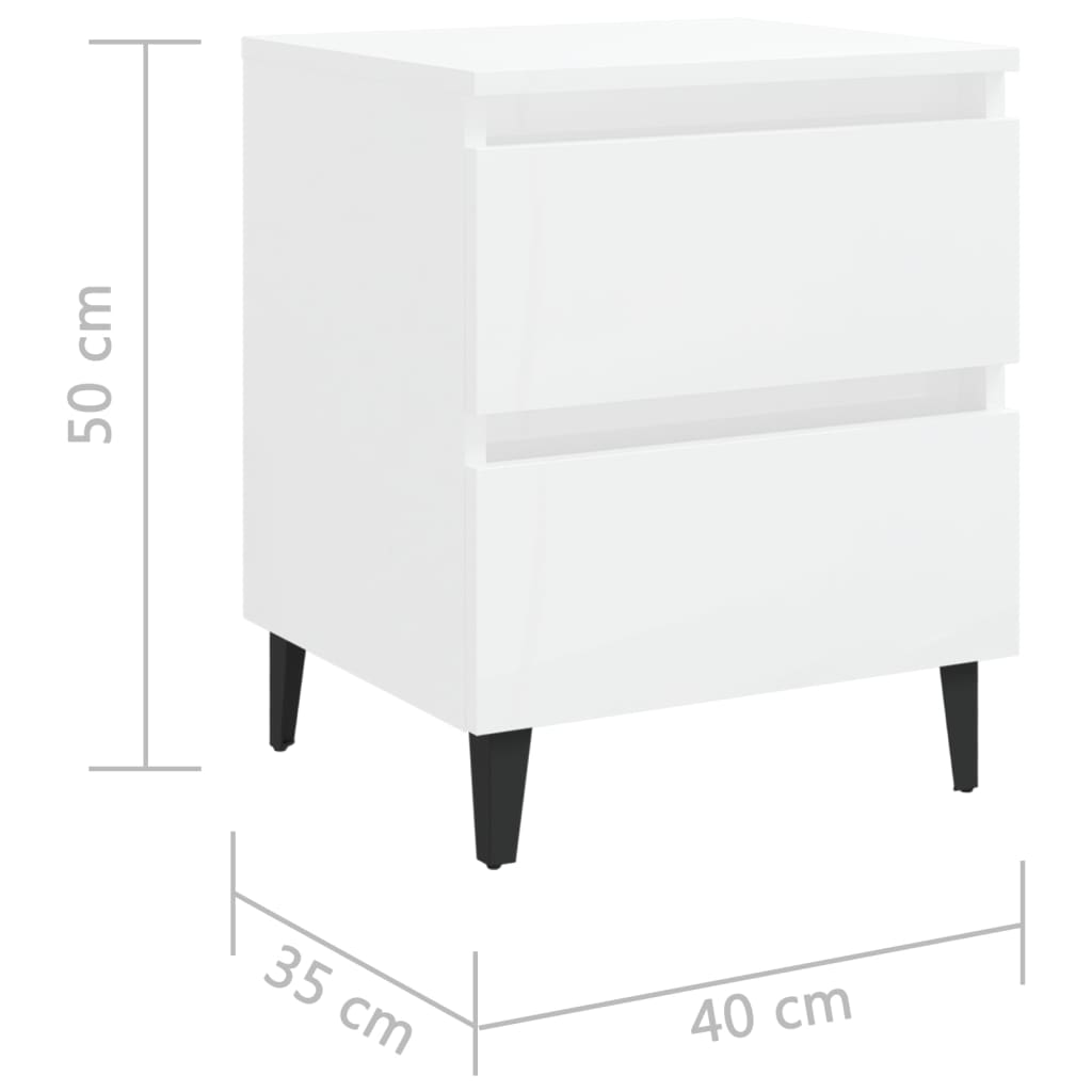 vidaXL Bed Cabinets 2 pcs High Gloss White 40x35x50 cm Engineered Wood