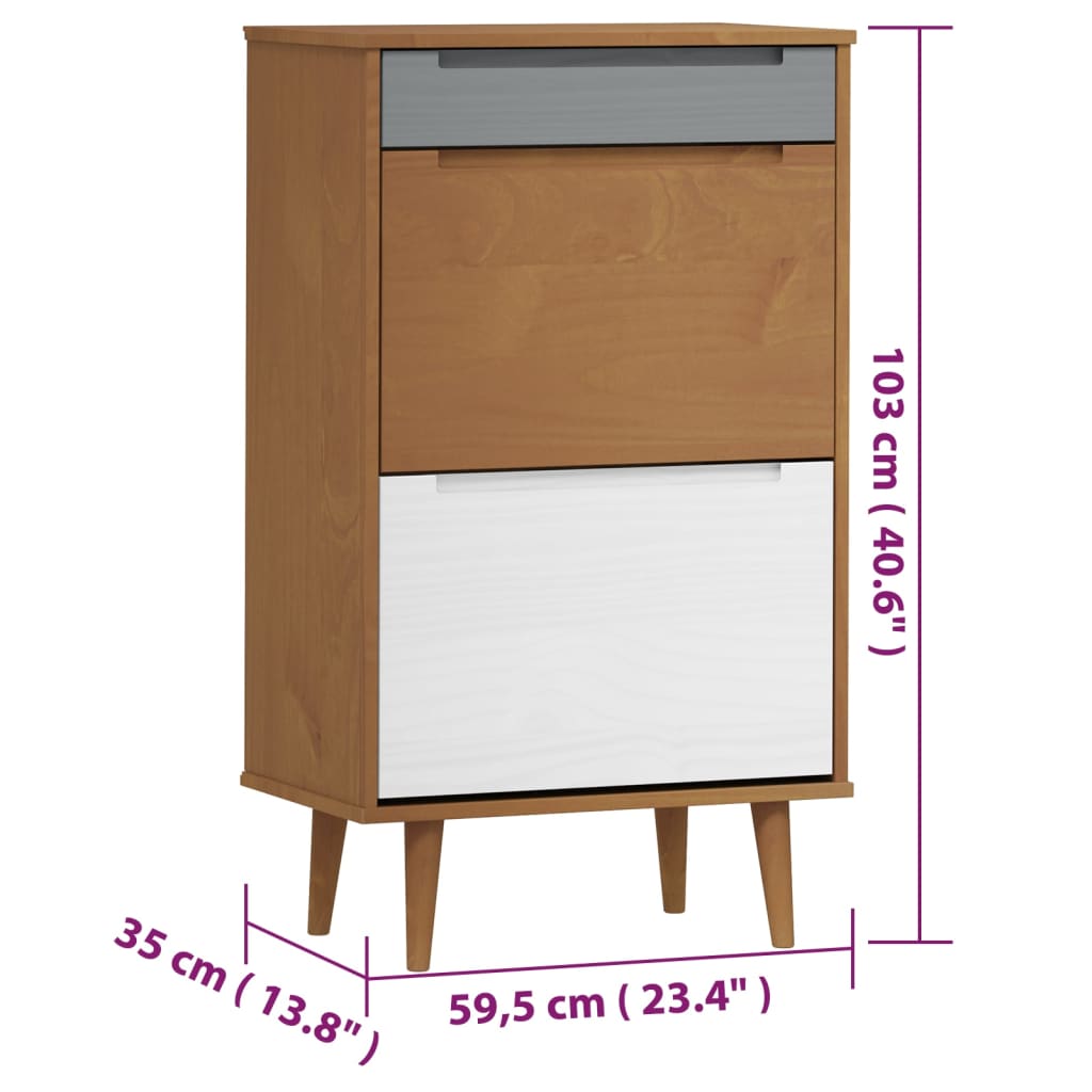 vidaXL Shoe Cabinet MOLDE Brown 59,5x35x103 cm Solid Wood Pine