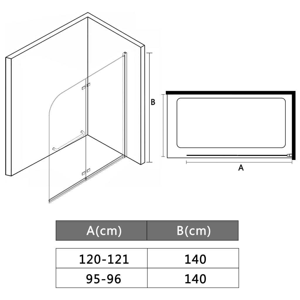 vidaXL Folding Shower Enclosure 2 Panels ESG 95x140 cm
