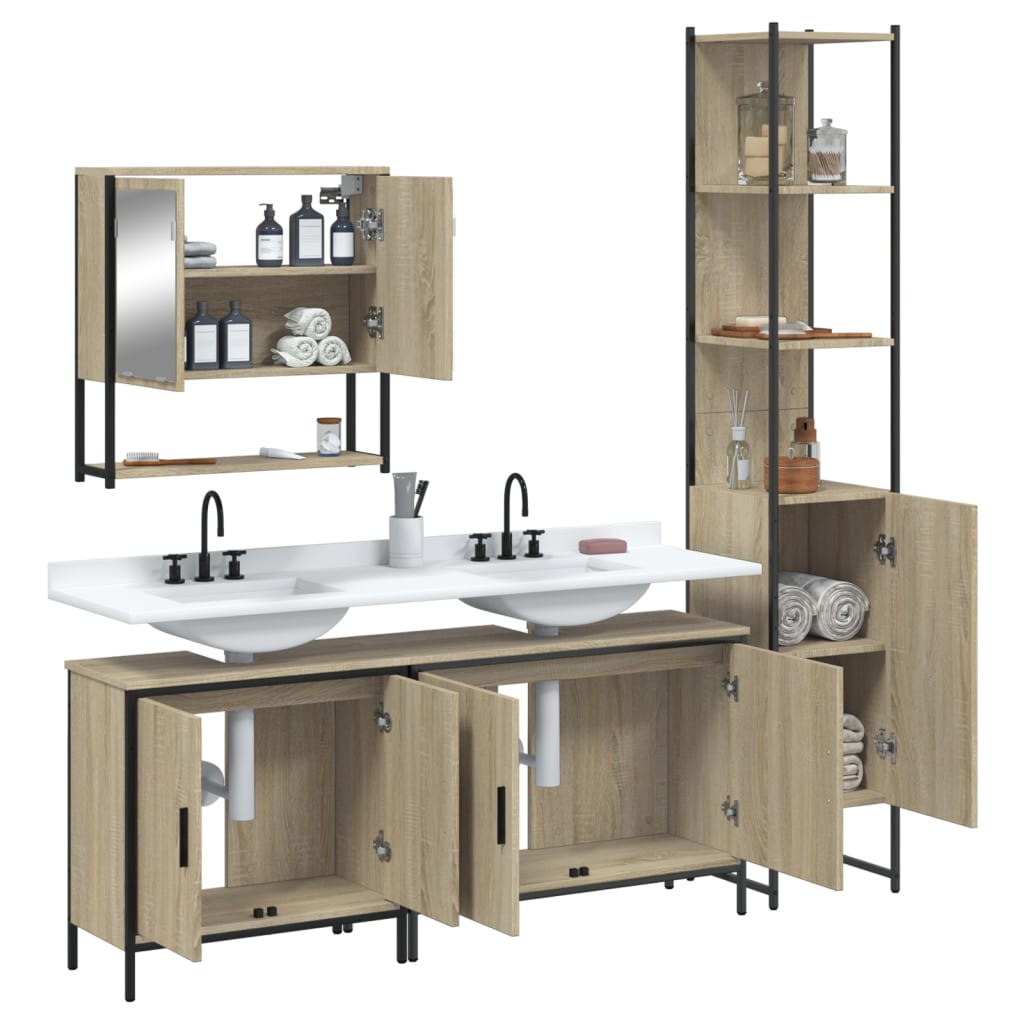 vidaXL 4 Piece Bathroom Furniture Set Sonoma Oak Engineered Wood